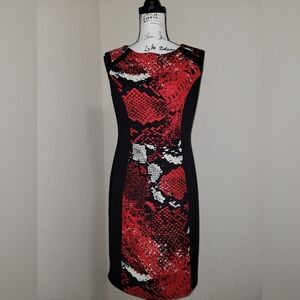 EUC•ILE New York Sleveless Red/Black/White  Snakeskin Print Women's Dress Size 6